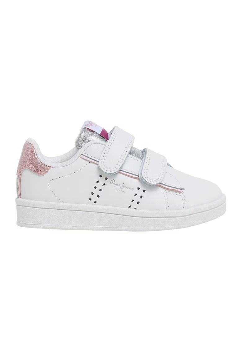 Pepe Jeans London Pantofi sport cu velcro si insertii stralucitoare - Alb/Roz prafuit