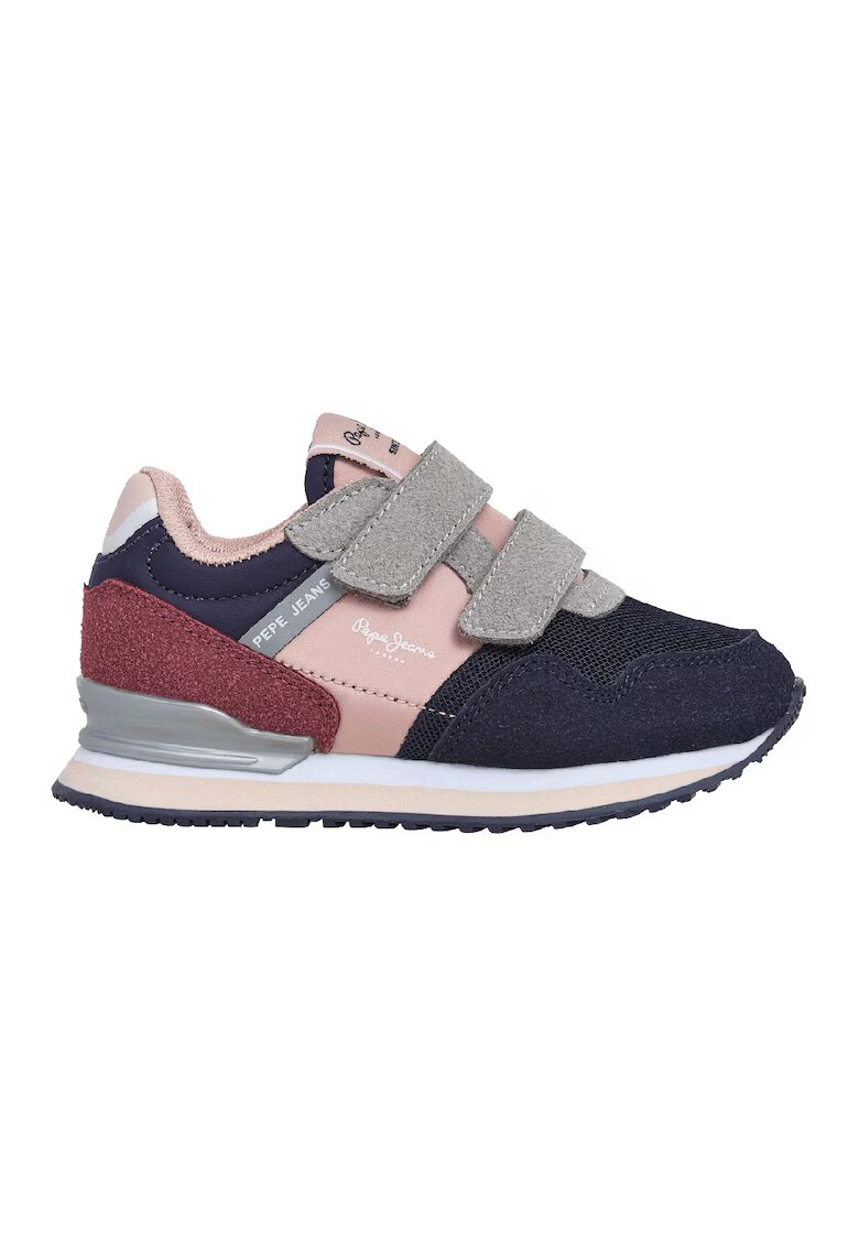 Pepe Jeans London Pantofi sport cu velcro si logo - Roz pastel/Gri cenusiu/Bleumarin