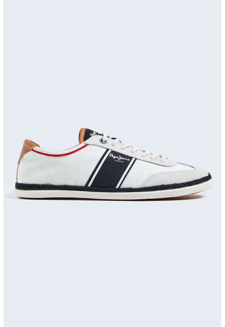 Pepe Jeans London Pantofi sport de material textil cu garnituri de piele intoarsa - Alb/Bleumarin