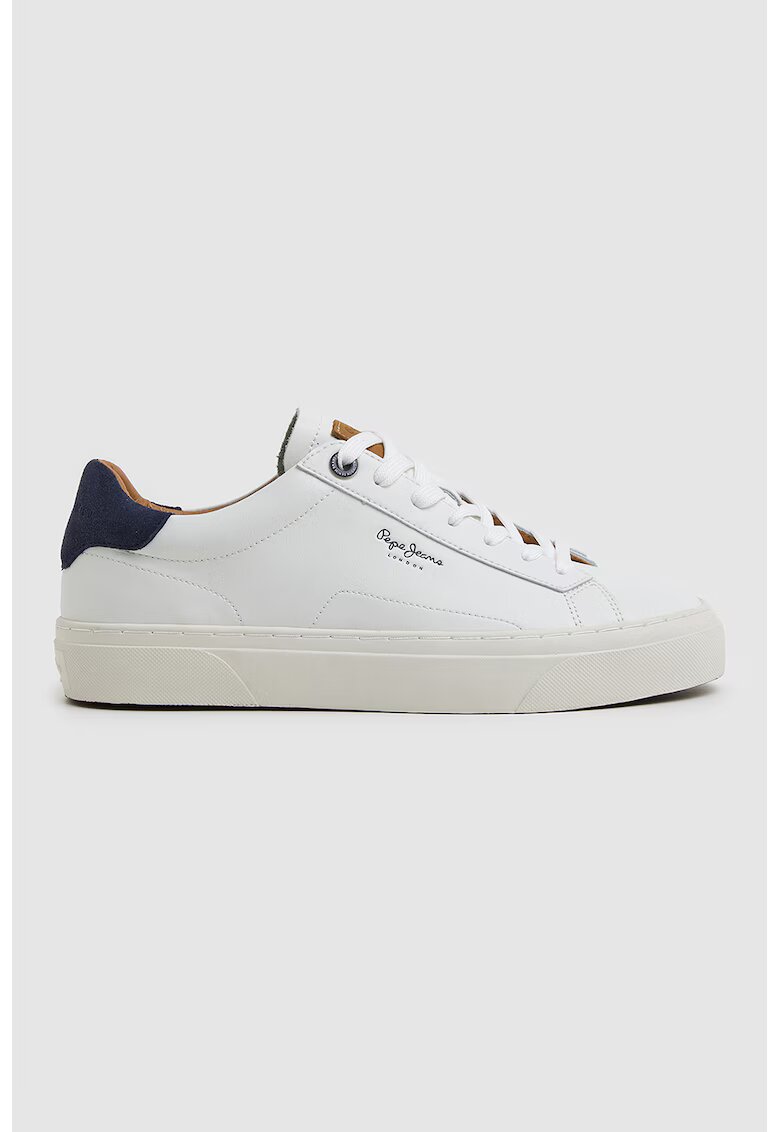Pepe Jeans London Pantofi sport de piele cu garnituri de piele intoarsa si ecologica - Alb