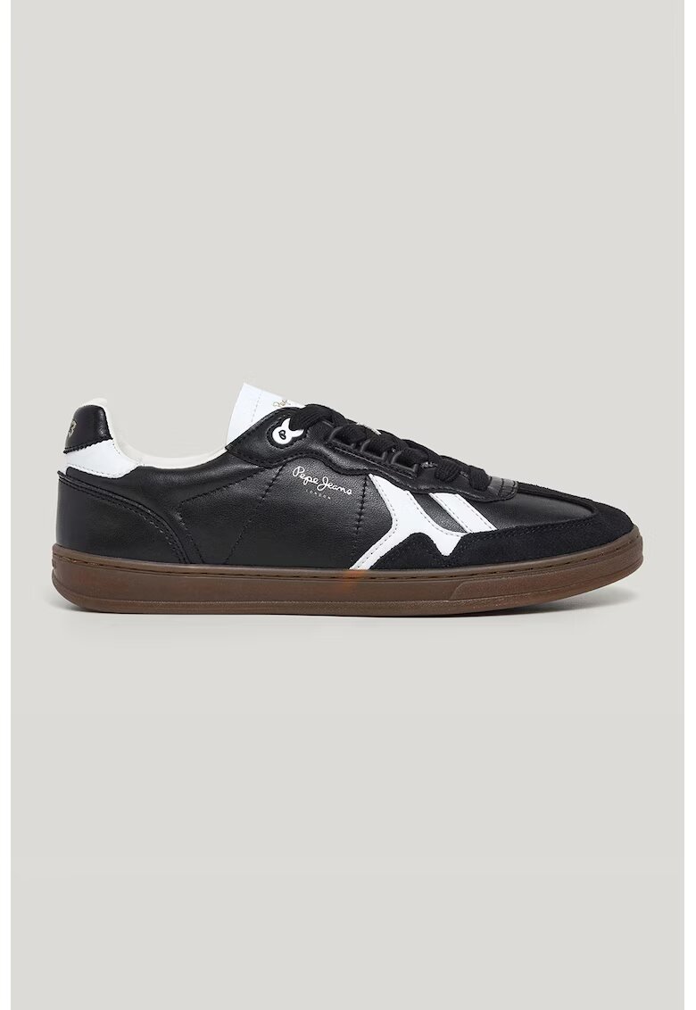 Pepe Jeans London Pantofi sport de piele cu insertii de piele intoarsa - Alb/Negru