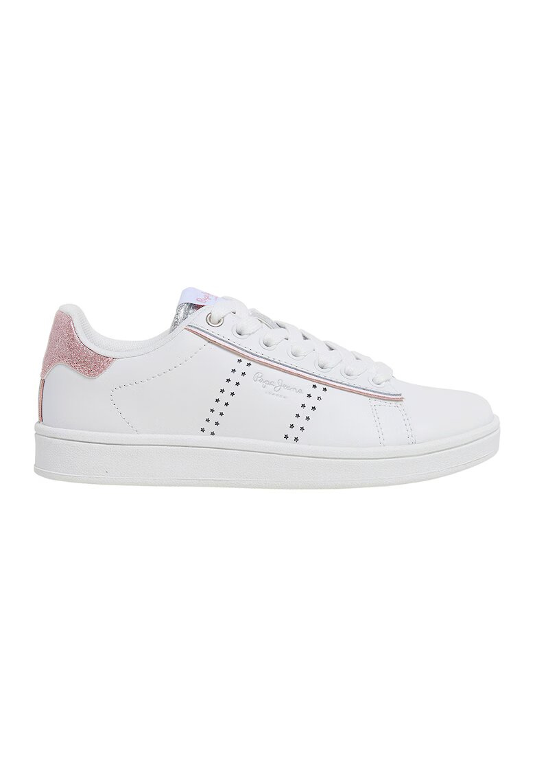 Pepe Jeans London Pantofi sport de piele cu insertii stralucitoare - Alb/Roz prafuit
