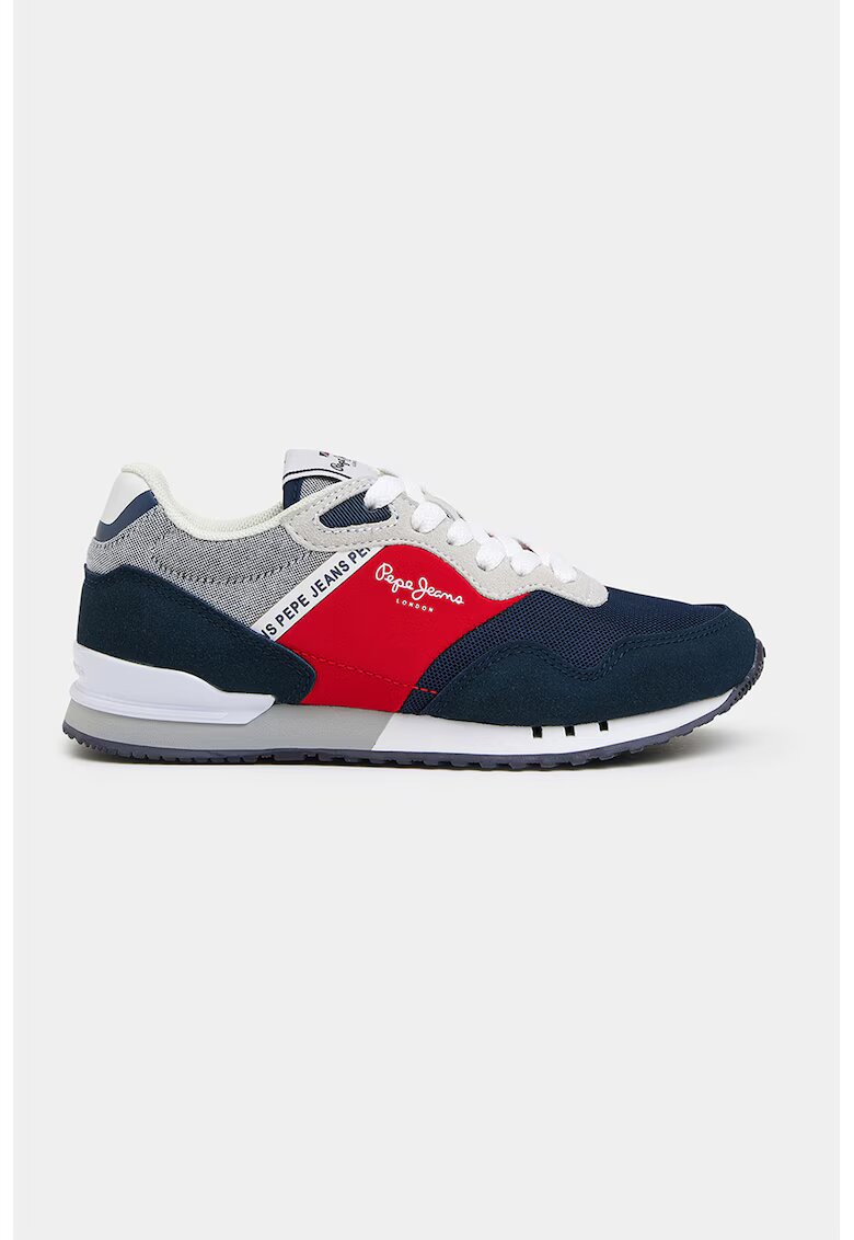 Pepe Jeans London Pantofi sport de piele ecologica si piele intoarsa sintetica - Rosu/Bleumarin