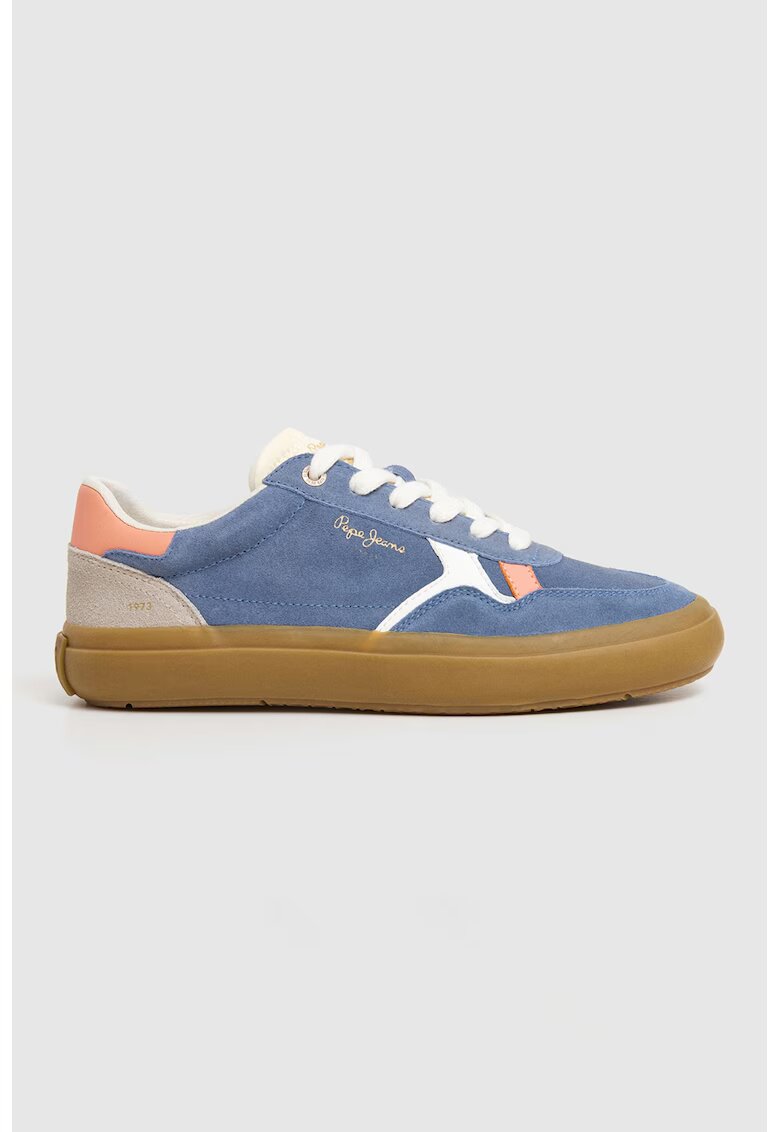 Pepe Jeans London Pantofi sport de piele intoarsa cu garnituri de piele ecologica - Alb/Albastru