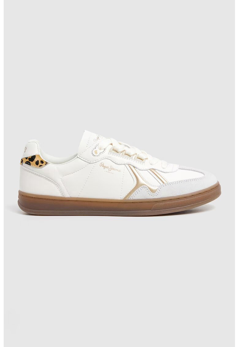 Pepe Jeans London Pantofi sport de piele si piele intoarsa Action - Alb/Bej