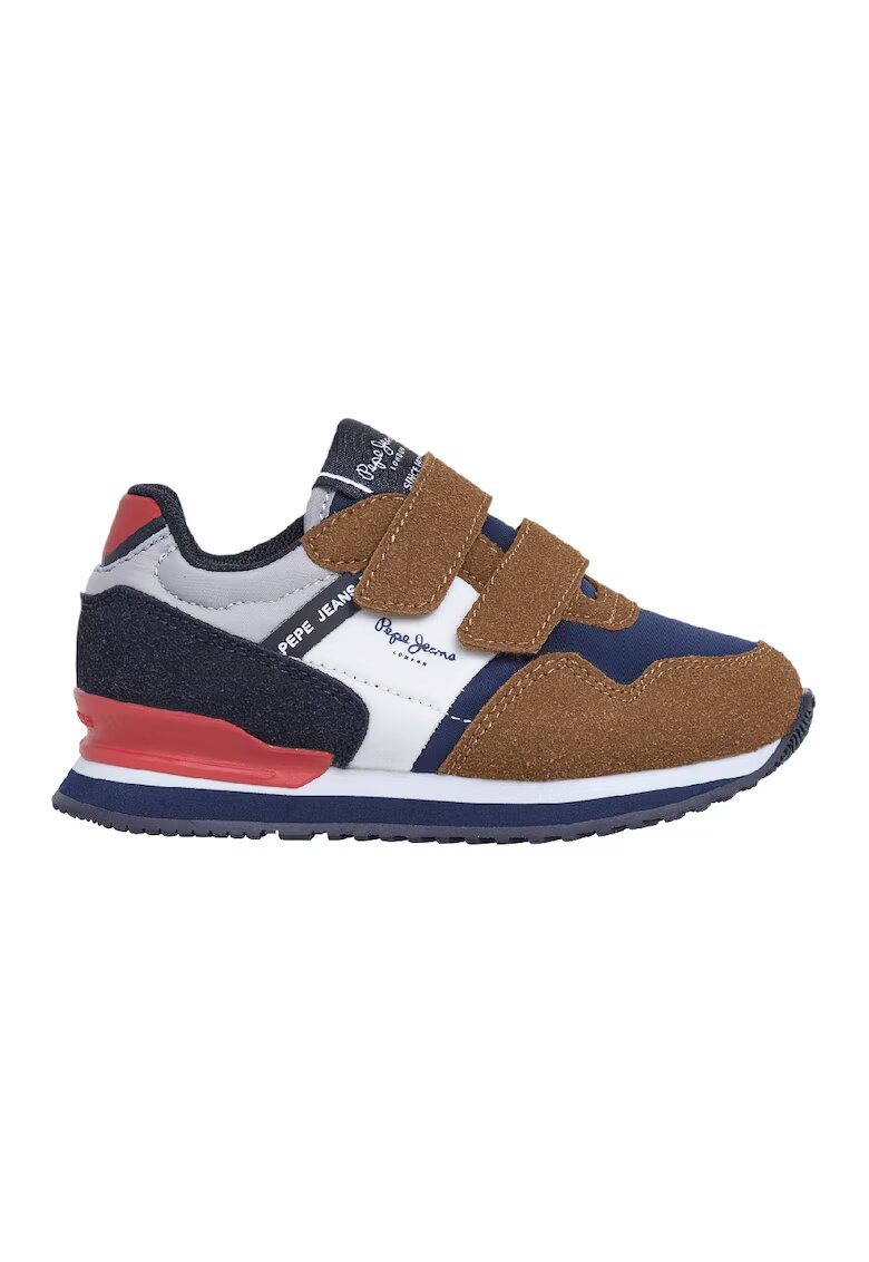 Pepe Jeans London Pantofi sport din material textil cu inchidere velcro - Alb/Albastru inchis/Caramel