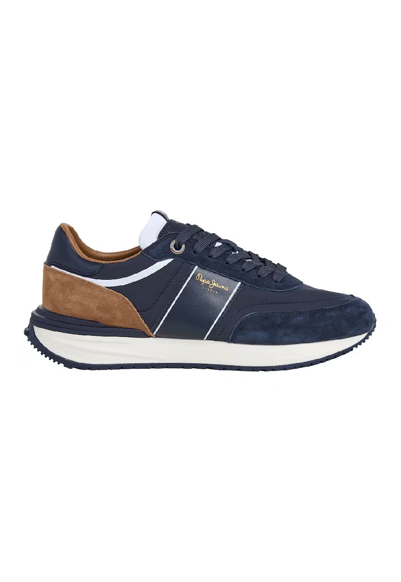 Pepe Jeans London Pantofi sport din material textil cu talpa plata si insertii din piele intoarsa - Caramel/Bleumarin