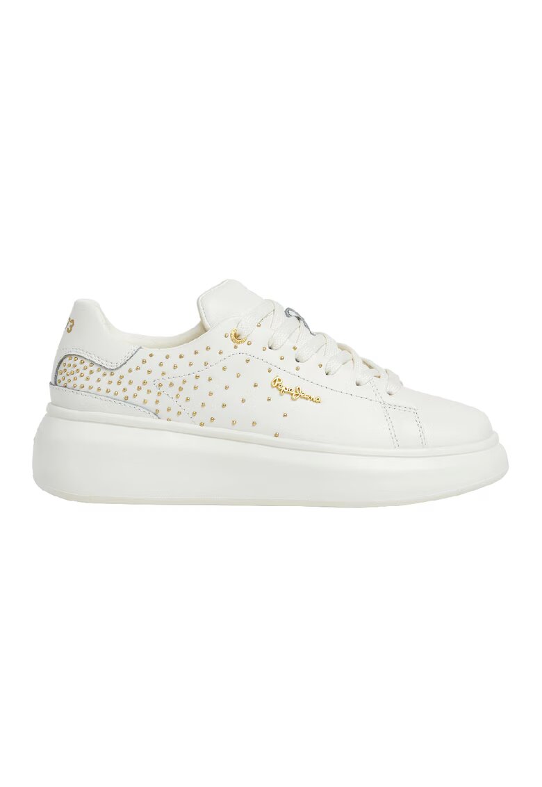 Pepe Jeans London Pantofi sport din piele cu nituri - Alb/Auriu