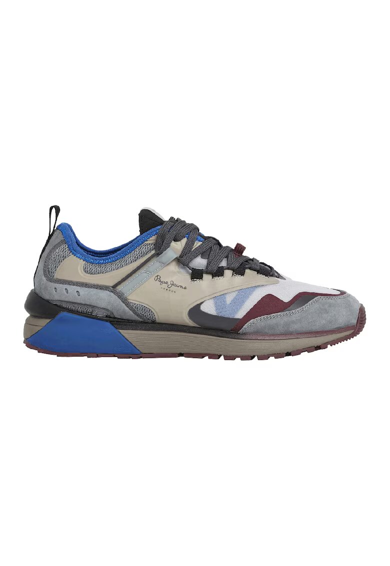 Pepe Jeans London Pantofi sport din piele ecologica cu garnituri din piele intoarsa - Alb/Gri/Bej deschis