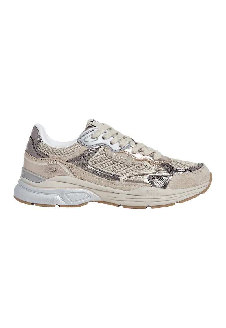 Pepe Jeans London Pantofi sport din piele ecologica cu garnituri din piele intoarsa - Maro taupe deschis/Argintiu