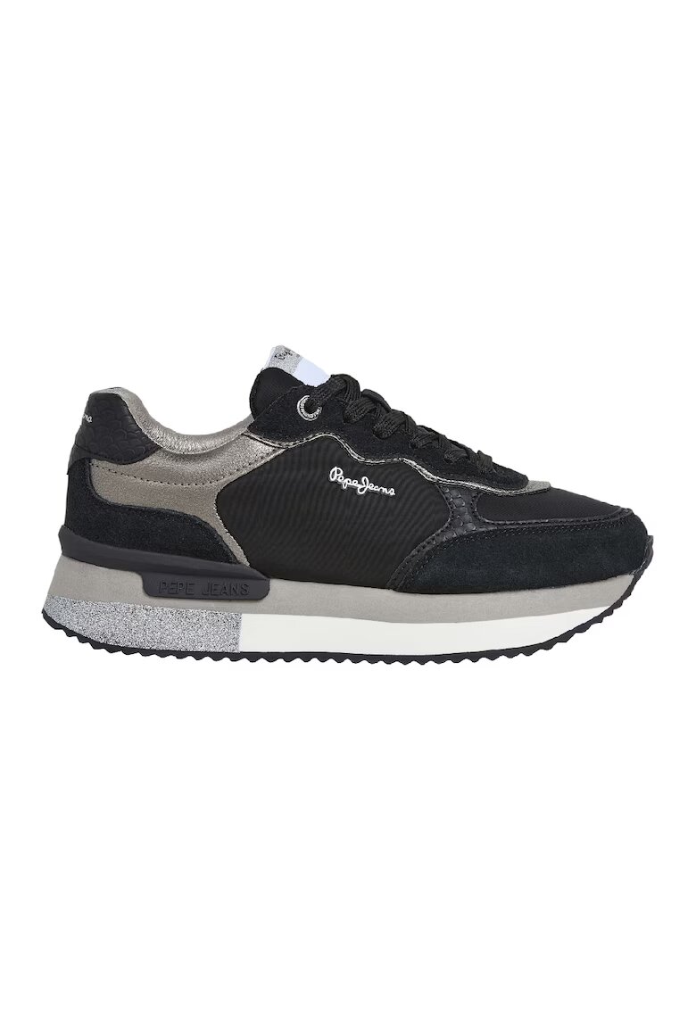 Pepe Jeans London Pantofi sport din piele ecologica cu garnituri din piele intoarsa - Negru/Argintiu