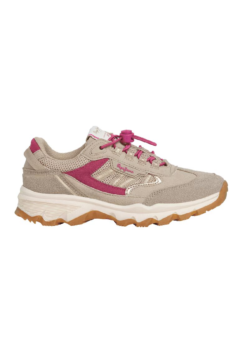 Pepe Jeans London Pantofi sport din piele ecologica si material textil - Maro nisip