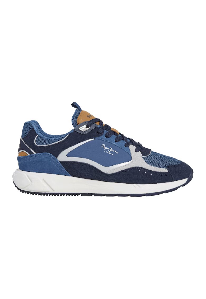Pepe Jeans London Pantofi sport din piele intoarsa cu insertii din denim - Gri cenusiu/Albastru