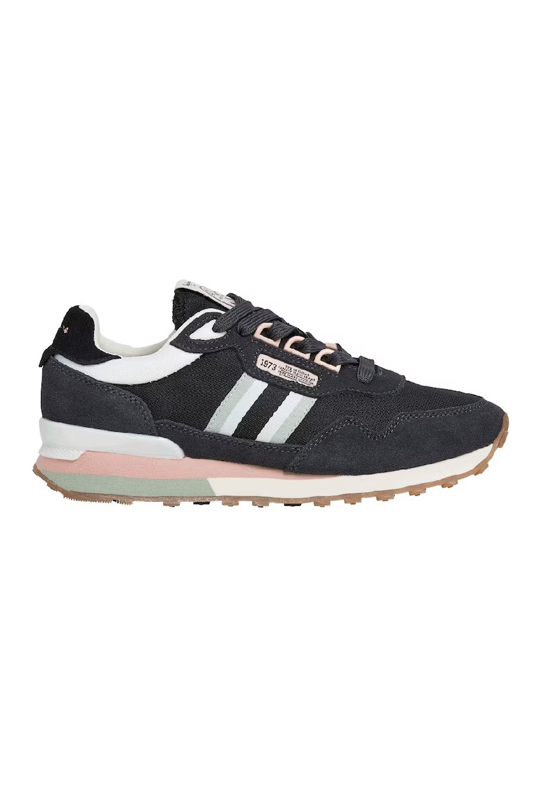 Pepe Jeans London Pantofi sport din piele intoarsa cu insertii din material textil - Alb/Negru/Gri cenusiu