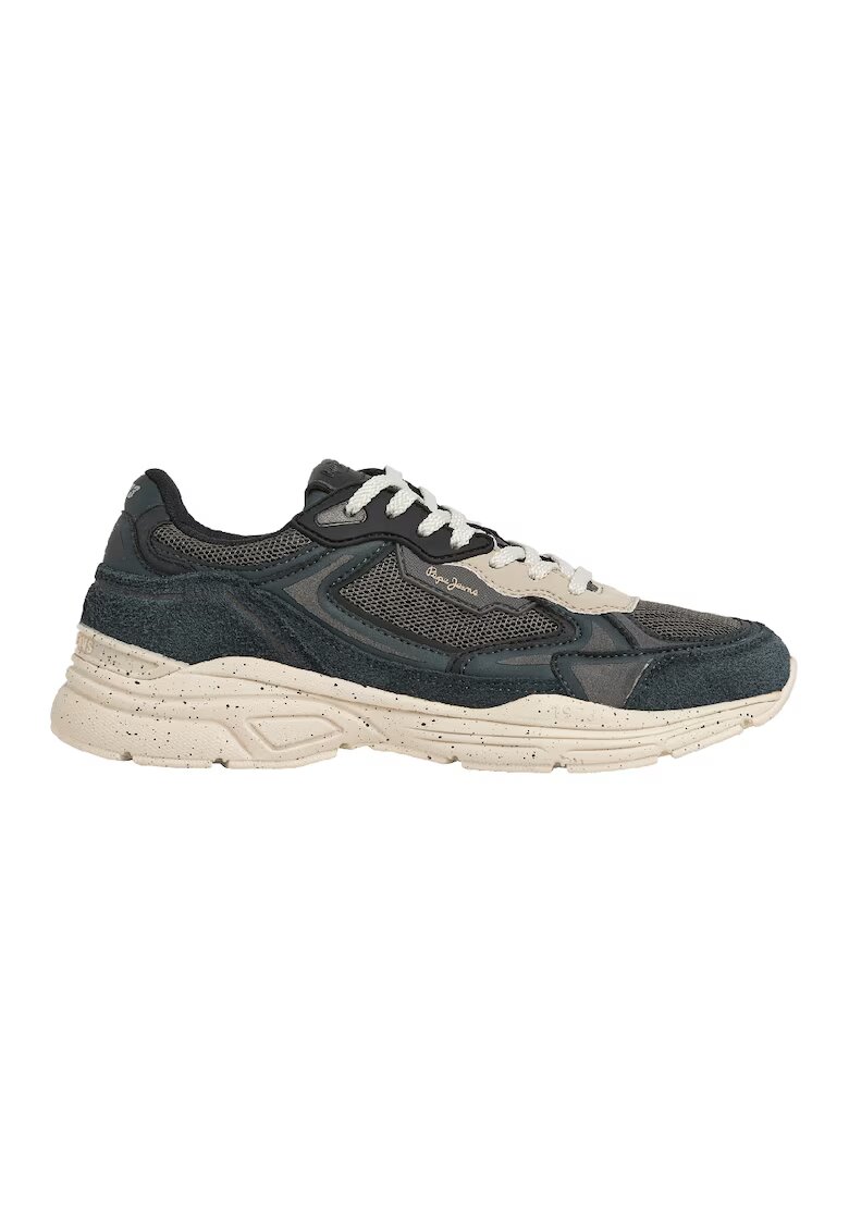 Pepe Jeans London Pantofi sport din piele intoarsa cu insertii din plasa - Alb fildes/Gri carbune/Gri inchis