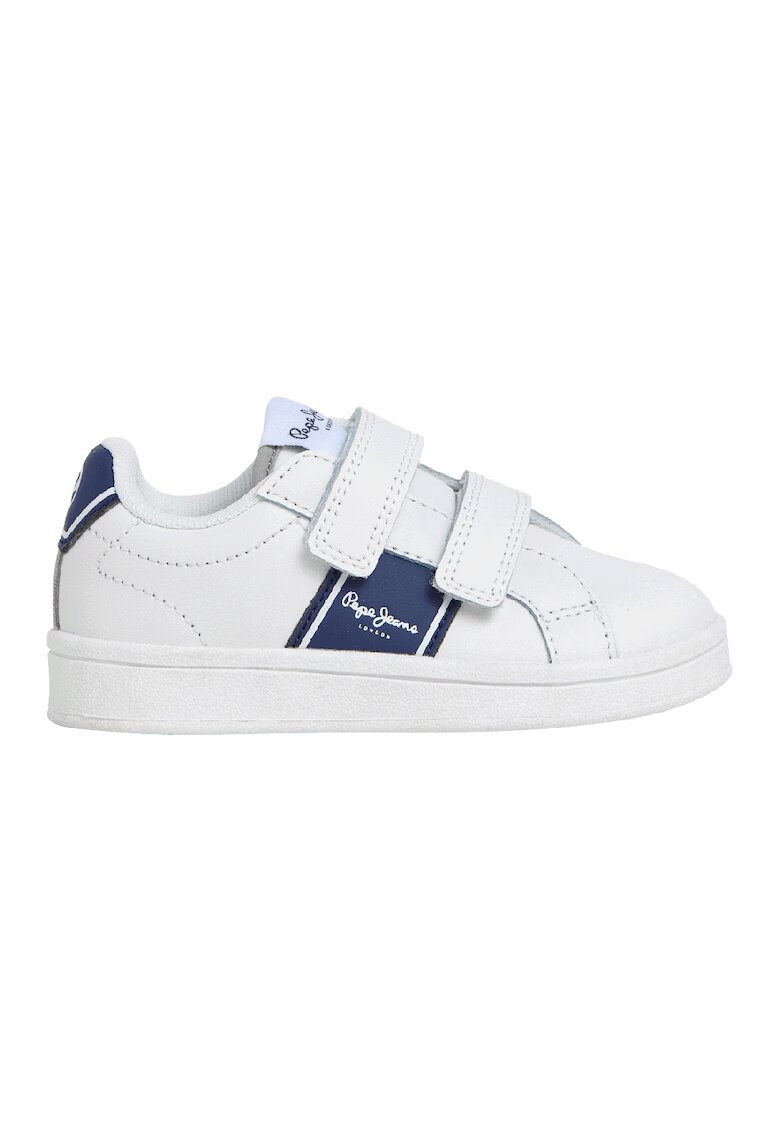 Pepe Jeans London Pantofi sport din piele si piele ecologica cu inchidere velcro - Alb/Gri cenusiu/Bleumarin