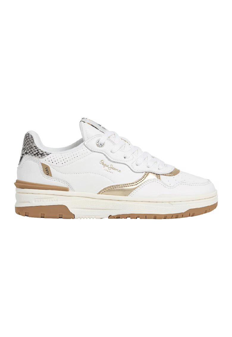 Pepe Jeans London Pantofi sport din piele si piele intoarsa - Alb/Auriu