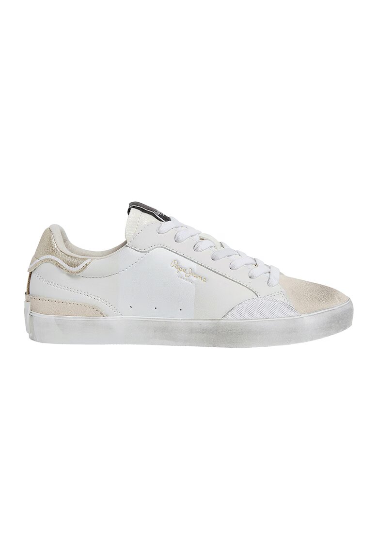 Pepe Jeans London Pantofi sport low-cut cu aspect uzat - Alb optic/Alb murdar