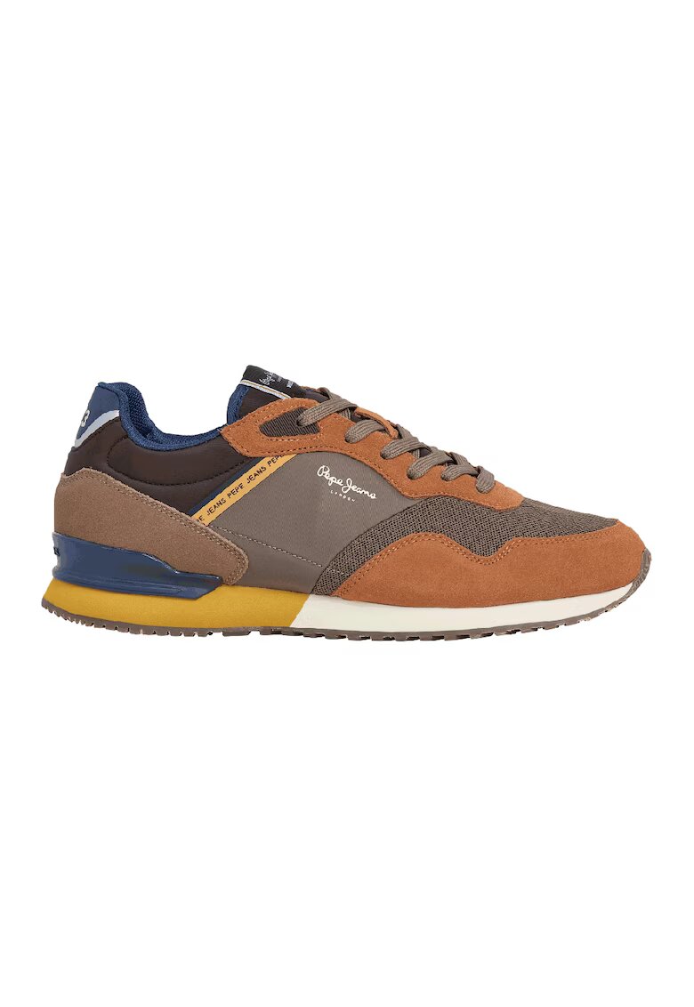 Pepe Jeans London Pantofi sport low-cut cu garnituri din piele intoarsa - Maro taupe/Portocaliu stins