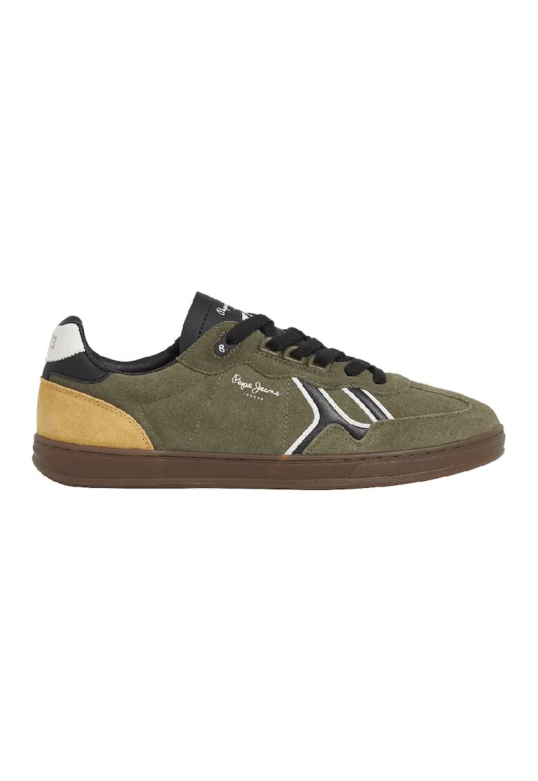 Pepe Jeans London Pantofi sport low-cut din piele intoarsa - Negru/Galben sofran/Kaki inchis