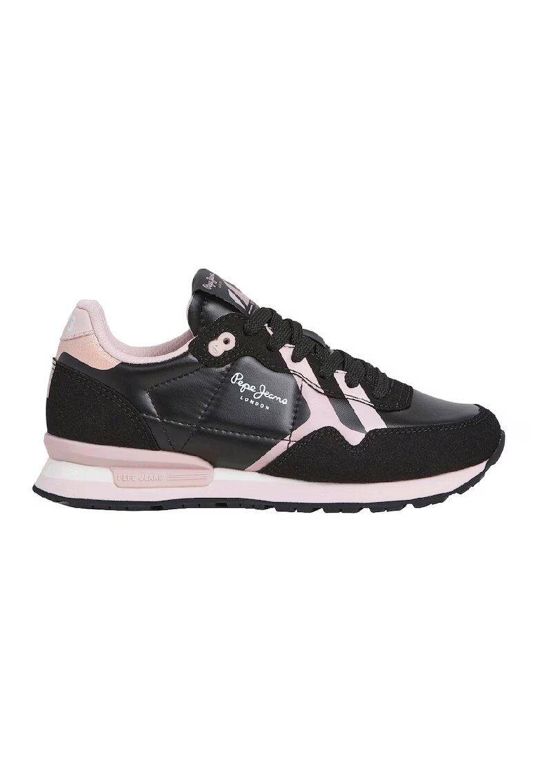 Pepe Jeans London Pantofi sport wedge din piele intoarsa si piele ecologica - Alb/Negru/Roz pastel