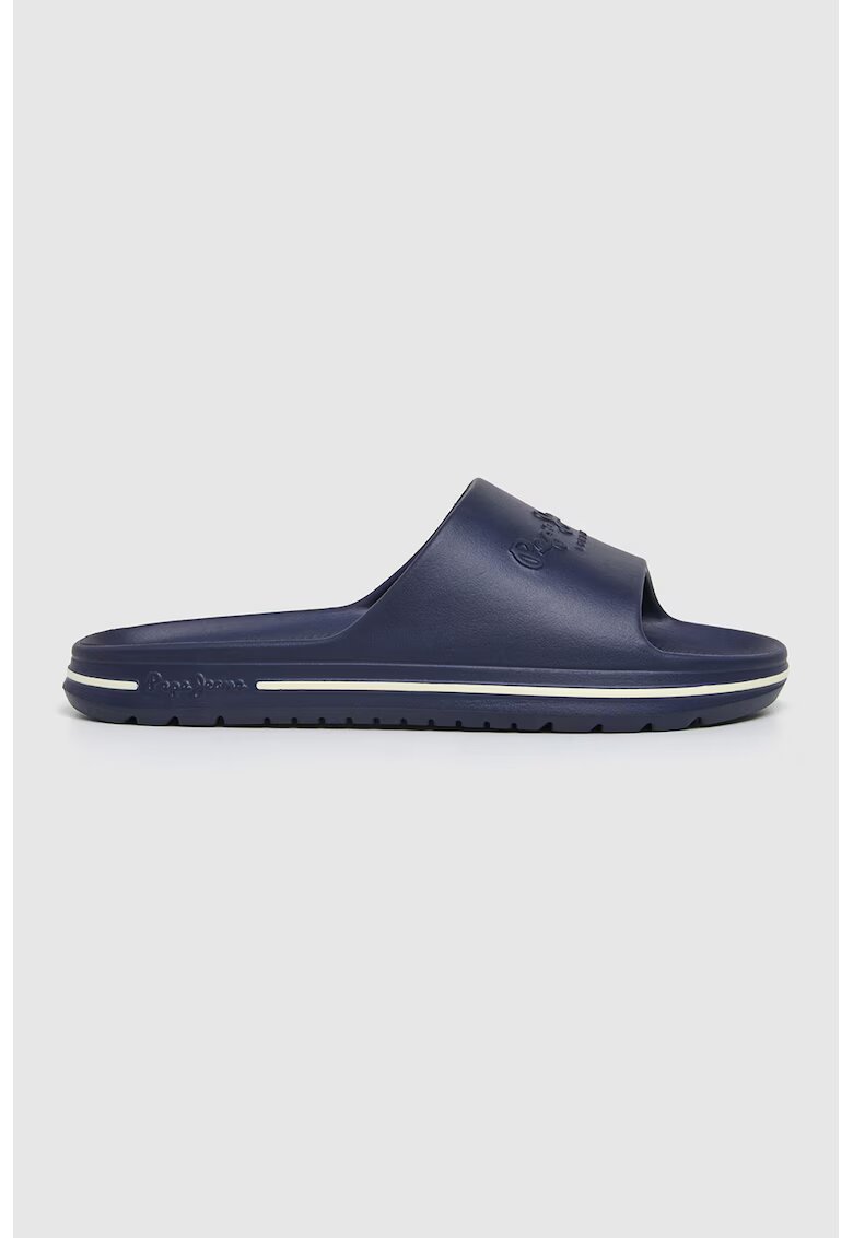Pepe Jeans London Papuci cu logo - Alb murdar/Bleumarin