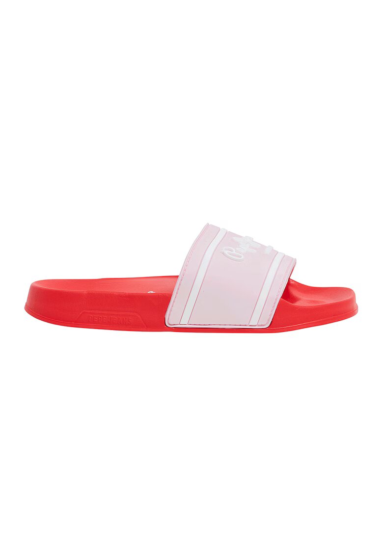 Pepe Jeans London Papuci cu logo - Rosu vermillion/Roz pal
