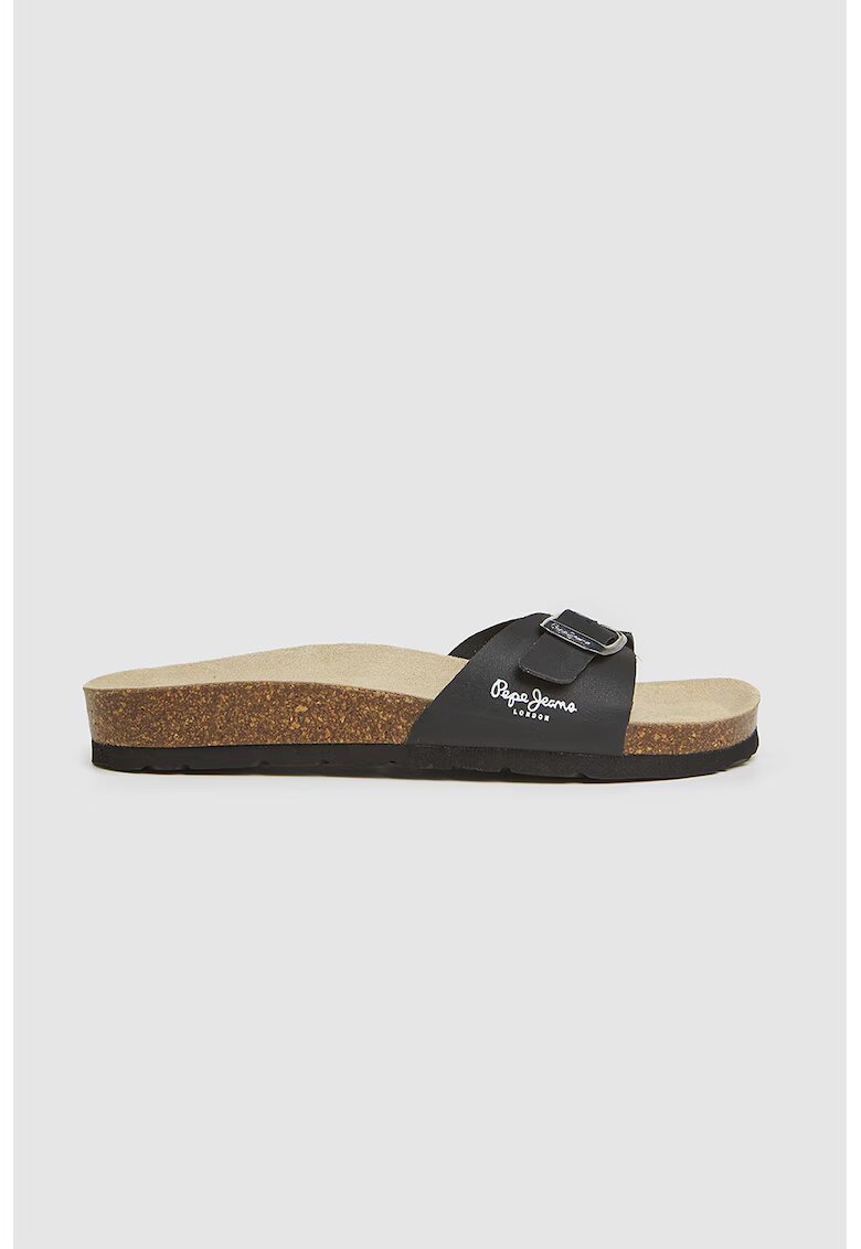 Pepe Jeans London Papuci de piele ecologica cu catarama - Negru
