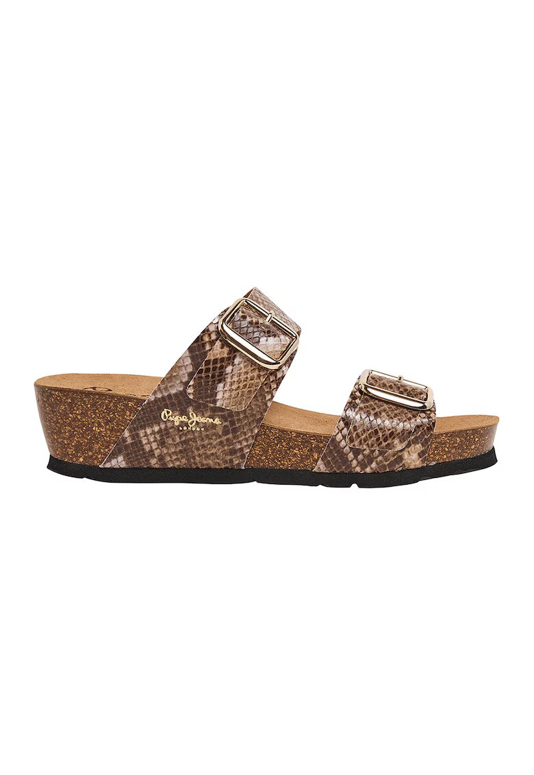 Pepe Jeans London Papuci de piele ecologica cu catarame ajustabile