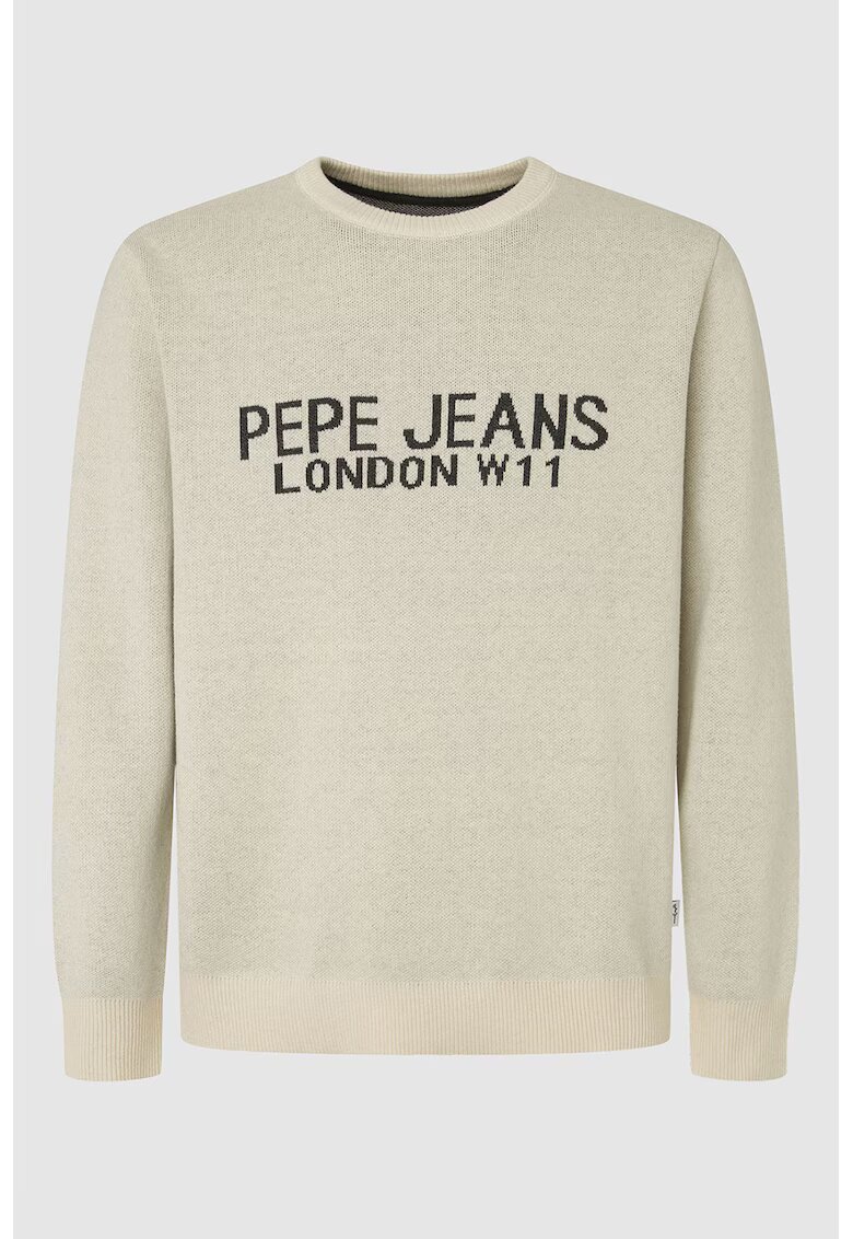 Pepe Jeans London Pulover cu decolteu la baza gatului si logo - Crem
