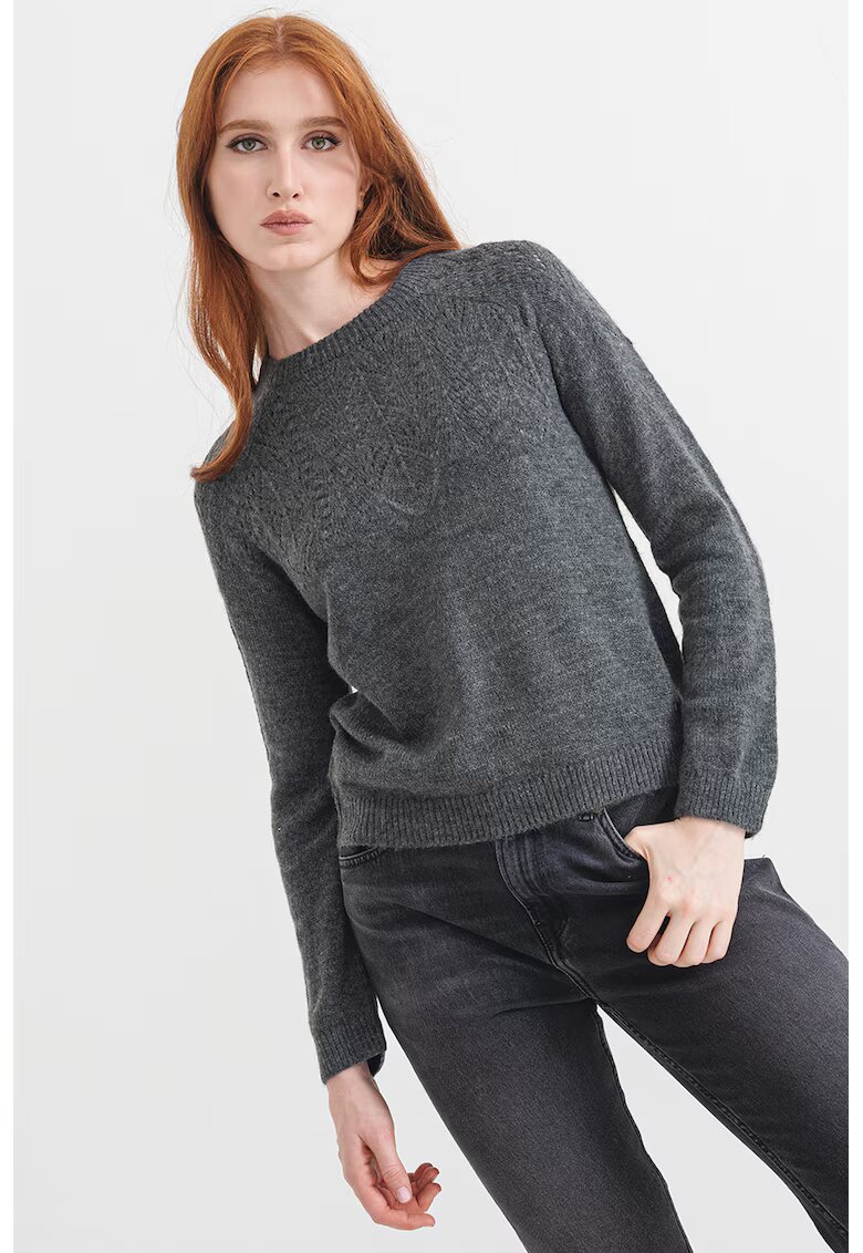 Pepe Jeans London Pulover cu detalii perforate - Gri inchis melange