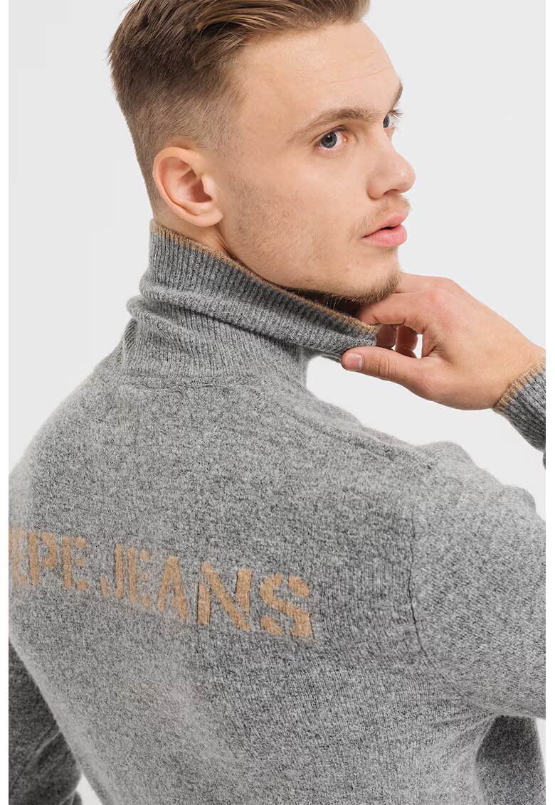 Pepe Jeans London Pulover cu guler inalt Mario - Gri melange
