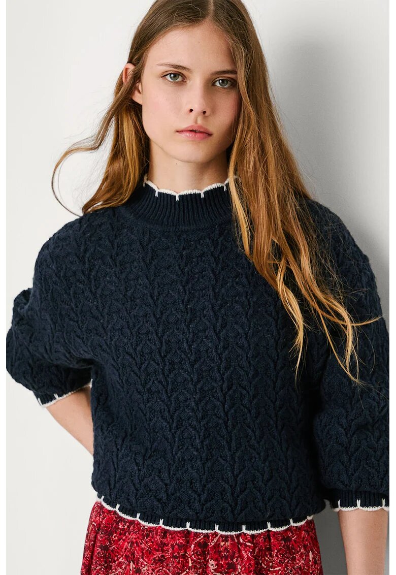 Pepe Jeans London Pulover cu model torsade - Albastru ultramarin