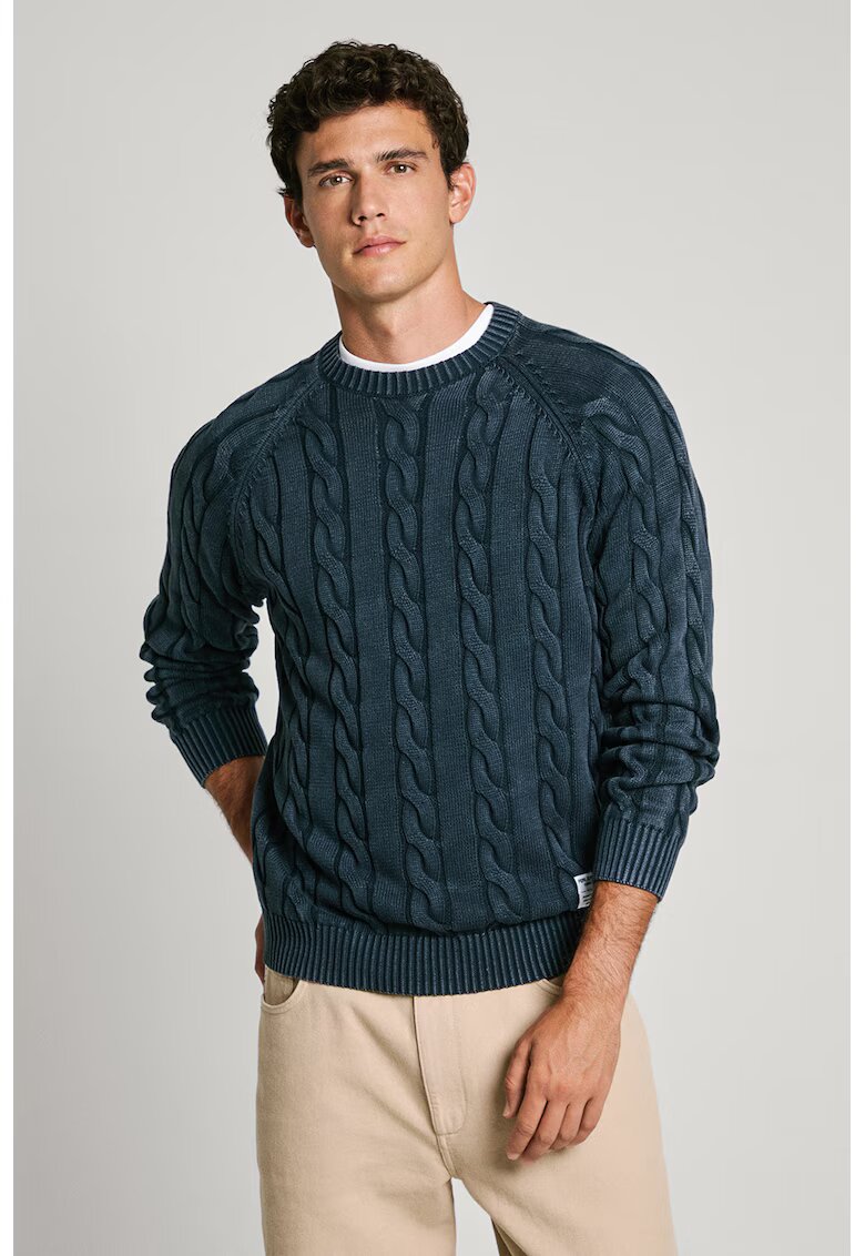 Pepe Jeans London Pulover cu model torsade - Bleumarin