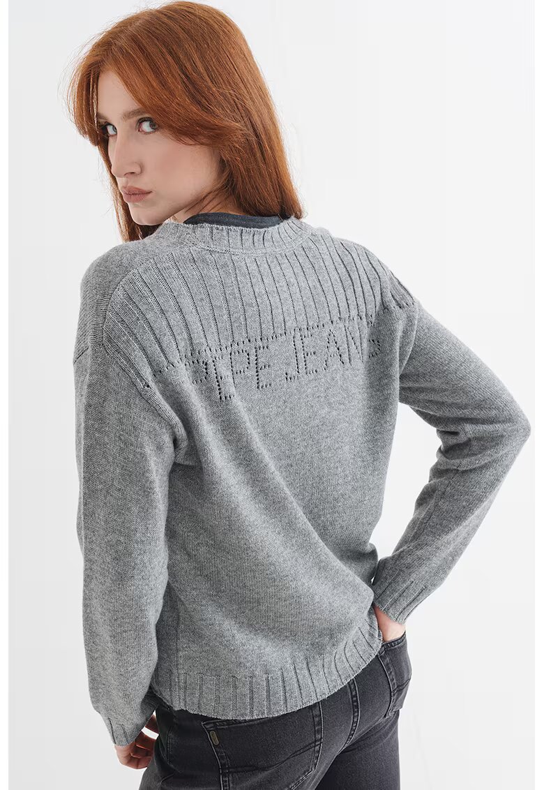 Pepe Jeans London Pulover din amestec de lana cu decolteu in V - Gri deschis melange