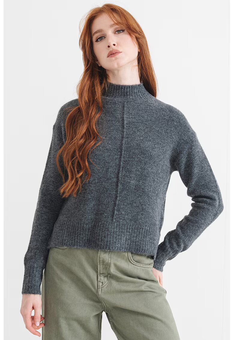 Pepe Jeans London Pulover din amestec de lana cu guler scurt - Gri inchis melange
