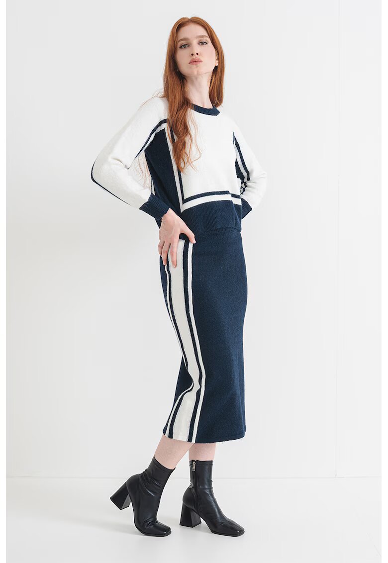 Pepe Jeans London Pulover din amestec de lana cu maneci raglan - Alb murdar/Bleumarin