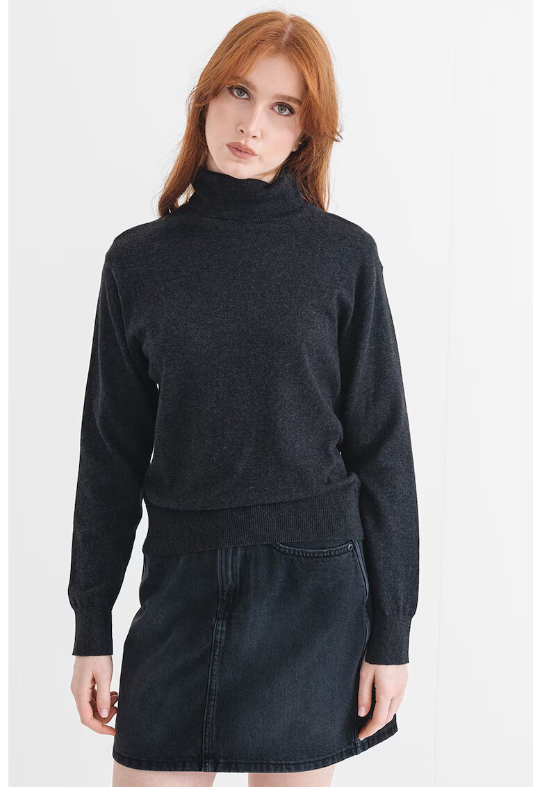 Pepe Jeans London Pulover din amestec de lana si casmir - cu guler inalt - Gri inchis melange