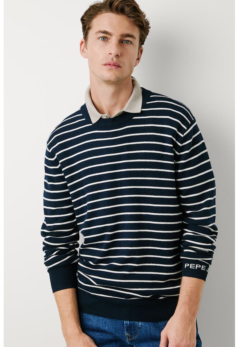 Pepe Jeans London Pulover regular fit cu dungi - Alb/Bleumarin