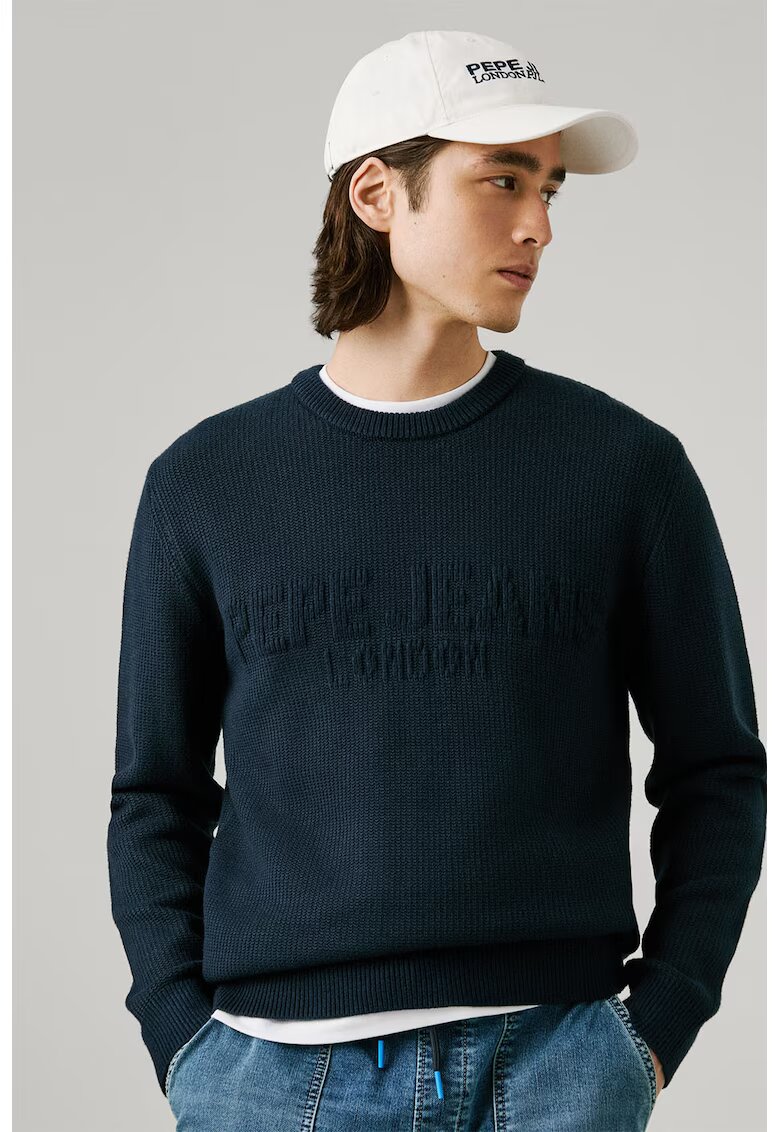 Pepe Jeans London Pulover texturat cu logo in relief - Bleumarin