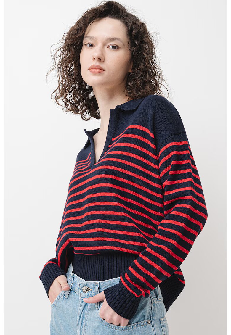 Pepe Jeans London Pulover tricotat cu dungi - Rosu/Bleumarin