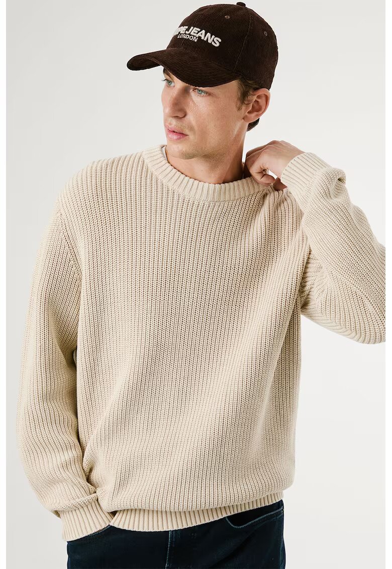 Pepe Jeans London Pulover tricotat de bumbac - Bej deschis