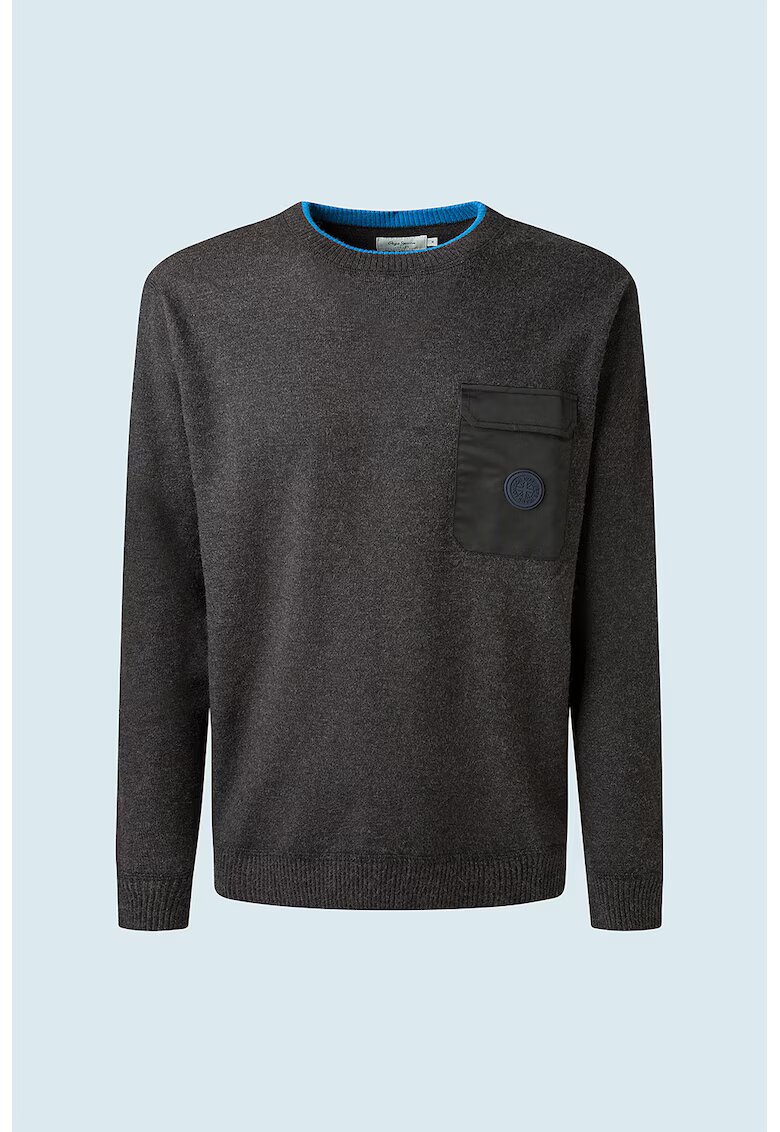 Pepe Jeans London Pulover tricotat fin cu buzunar pe piept - Gri antracit