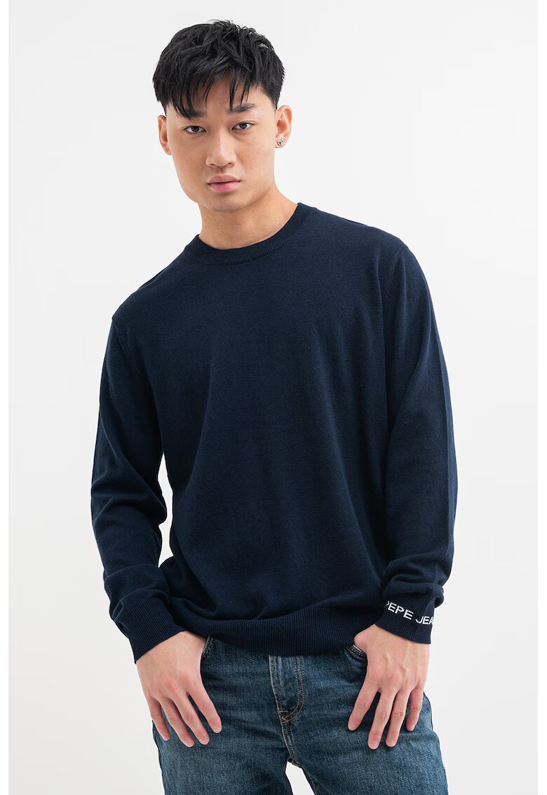 Pepe Jeans London Pulover uni cu margini striate - Bleumarin