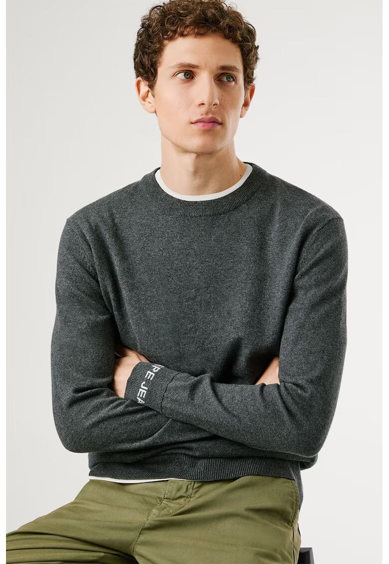 Pepe Jeans London Pulover uni cu margini striate - Gri inchis melange