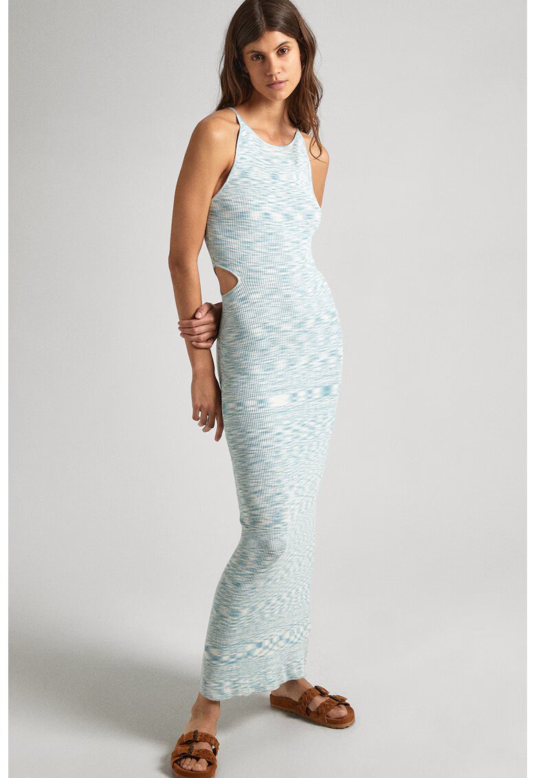 Pepe Jeans London Rochie cambrata cu decupaje - Alb/Albastru deschis