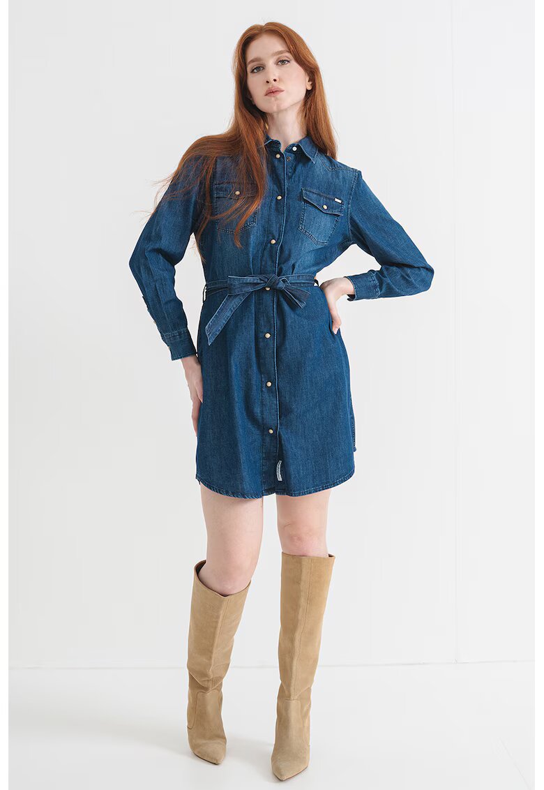 Pepe Jeans London Rochie de denim cu maneci lungi - Albastru inchis