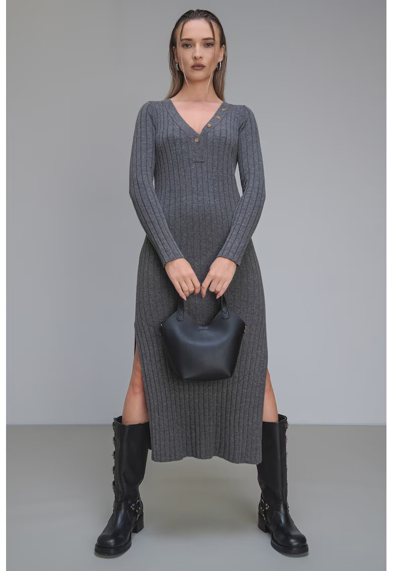 Pepe Jeans London Rochie din amestec de lana cu slituri laterale Izabel - Gri