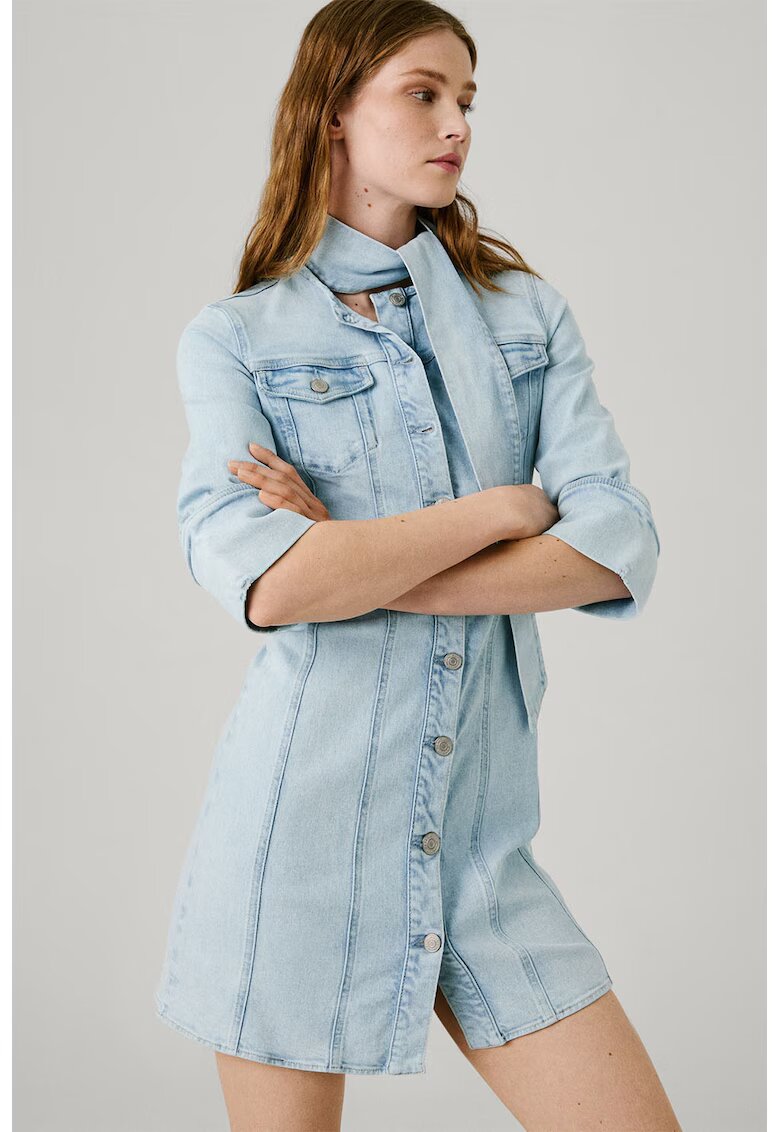 Pepe Jeans London Rochie din denim cu nasturi - Albastru deschis