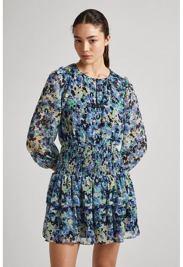 Pepe Jeans London Rochie evazata cu model floral - Galben/Albastru